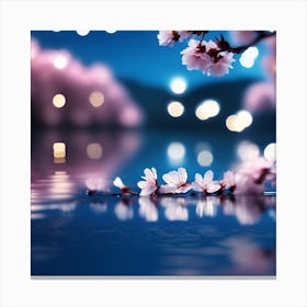 Pink Cherry Blossom on the Cobalt Blue Lake Canvas Print