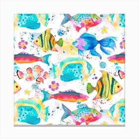 Marine Fishes Watercolour Square Canvas Print