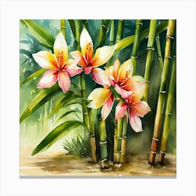 Watercolor Of Bamboo Canvas Print