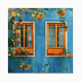 Two Windows With Orange Flowers Canvas Print