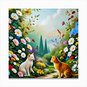 Cats In The Garden 1 Canvas Print