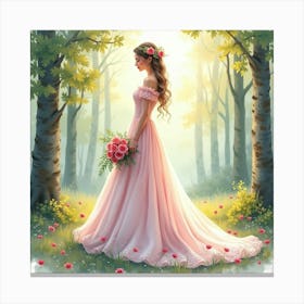 Romantic Dress Watercolor, With A Dreamy Forest Clearing 1 Canvas Print