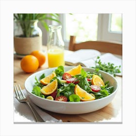 Watercolor Image Of A Fresh And Light Summer Salad With Citrus Dressing On A Cozy Dining Table Canvas Print