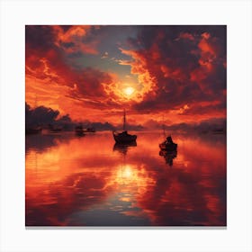 Sunset With Boats Canvas Print