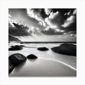 Black And White Rocks On The Beach Canvas Print