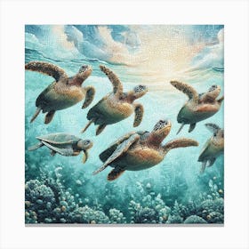 Turtles Swimming Mosaic Canvas Print Canvas Print