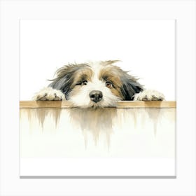 Dog Peeking Over The Wall 31 Canvas Print