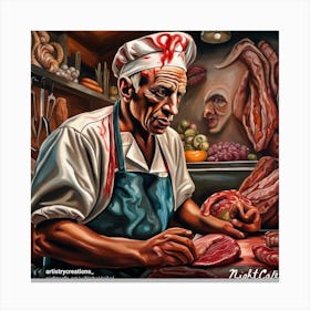 Chef Cuts Meat Canvas Print