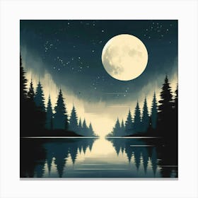 Full Moon Over Lake Canvas Print