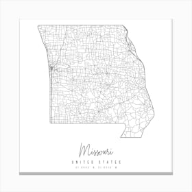 Missouri Minimal Street Map Square Canvas Print