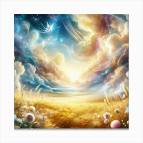 Landscape With Clouds And Flowers Canvas Print