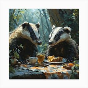 Badgers At Tea Canvas Print