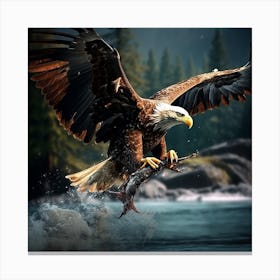 moment of Eagle Is Hunting A Fish Canvas Print