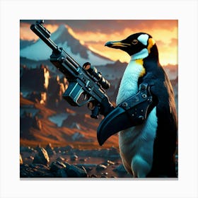 Penguin With Gun Canvas Print