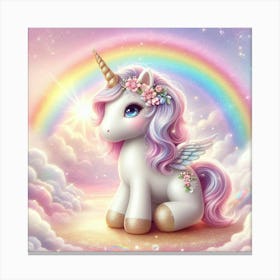 Unicorn 🦄 with a beautiful background, rainbow and Pink clouds Canvas Print