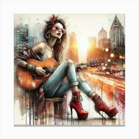 Urban Rockabilly Guitar Girl Canvas Print