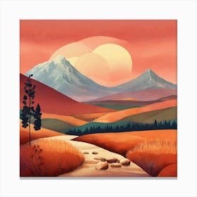 Boho Art Minimalist Landscape Mountains (1) Canvas Print