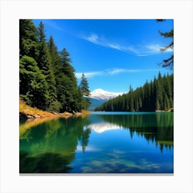 Lake Surrounded By Pine Trees Canvas Print