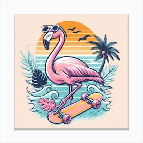 Flamingo On Skateboard Canvas Print