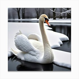 Cisne Blanco En La Nieve Canvas Print