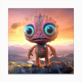 Cute Little Alien Standing On A Rock Canvas Print