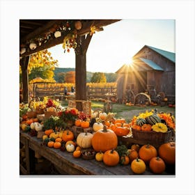 An Organic Farm During A Jubilant Fall Festival Apple And Pumpkin Decorations Adorn The Table A Co 2 1 Canvas Print