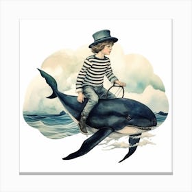 Boy Riding A Whale Canvas Print