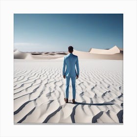 Man In Blue Standing In The Desert Canvas Print