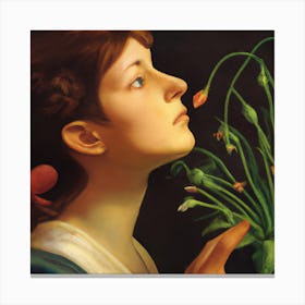 Woman Smelling Flowers Canvas Print