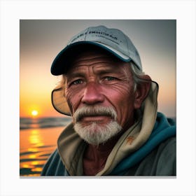 Portrait Of A Fisherman At Sunset Canvas Print