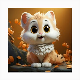 Cute Cat In Autumn Leaves Canvas Print