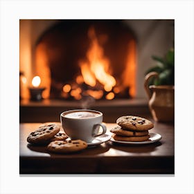 Coffee And Cookies In Front Of Fireplace Canvas Print