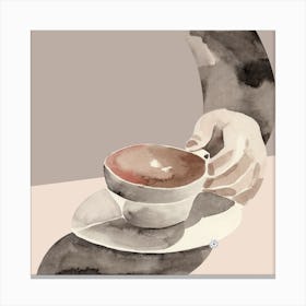 Cup Of Coffee Watercolor Artwork Beige Hand Painted Cafe Kitchen Square Canvas Print
