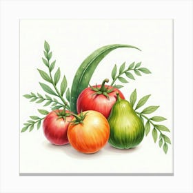 Sophisticated Watercolor Artwork Of Vibrant Fruits And Veggies In An Elegant Display 1 Canvas Print