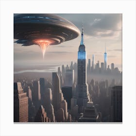 Alien Spacecraft Over New York City Canvas Print