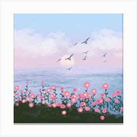 Pink Flowers At Sunset Canvas Print