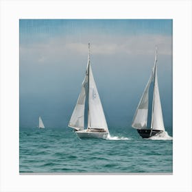 Sailboats On The Horizon Capture The Elegance Of Sailboats On The Open Sea Their Sails Billowing Canvas Print