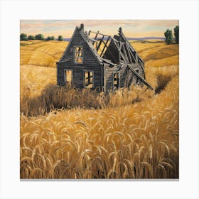 Broken House In Wheat Field Canvas Print