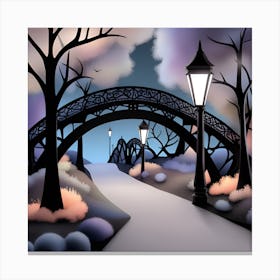 Paris Bridge At Night Landscape Canvas Print