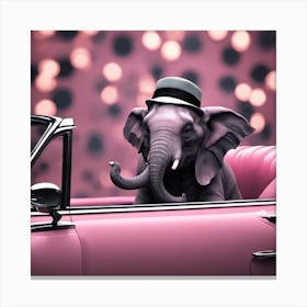 Elephant In A Pink Car Canvas Print