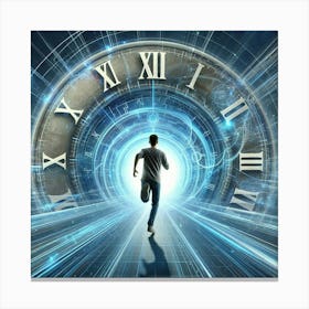 Man Running Through A Futuristic Clock Canvas Print