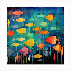 Maraclemente Fish Painting Style Of Paul Klee Seamless 2 Canvas Print