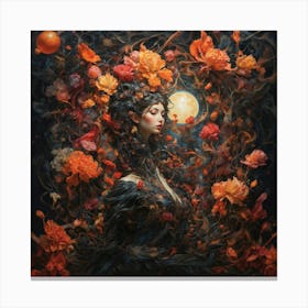 Woman In A Flower Garden Canvas Print