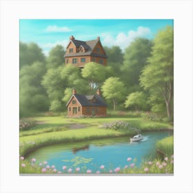 House By The Pond Canvas Print