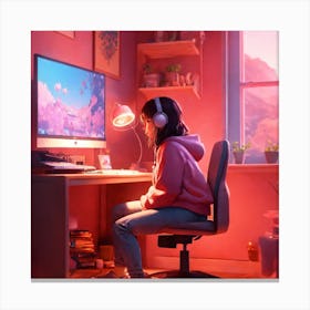 Girl In A Pink Room Canvas Print