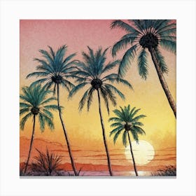 Palm Trees At Sunset Canvas Print