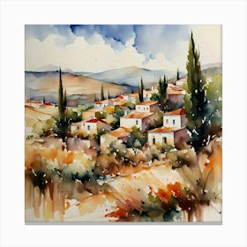 Watercolor Of A Village 3 Canvas Print