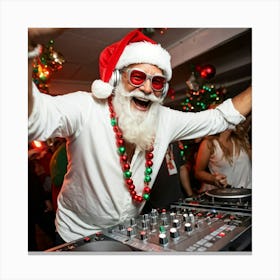 A Silver Haired Senior Man Sporting A Beard And Red Santa Hat Immerses Himself In The Rhythms Of A (2) Canvas Print