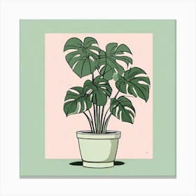 Monstera Plant, A Potted Monstera Plant With Soft Pink Leaves Set Against 2 Canvas Print