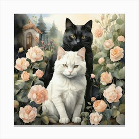 Cat And Roses Canvas Print